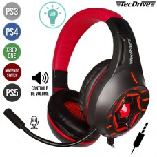 Headset Gamer P3 para PS3/PS4/PS5/Xbox One/Nintendo Switch Ajustável c/ LED e Microfone Space War TecDrive PX-12 - Vermelho